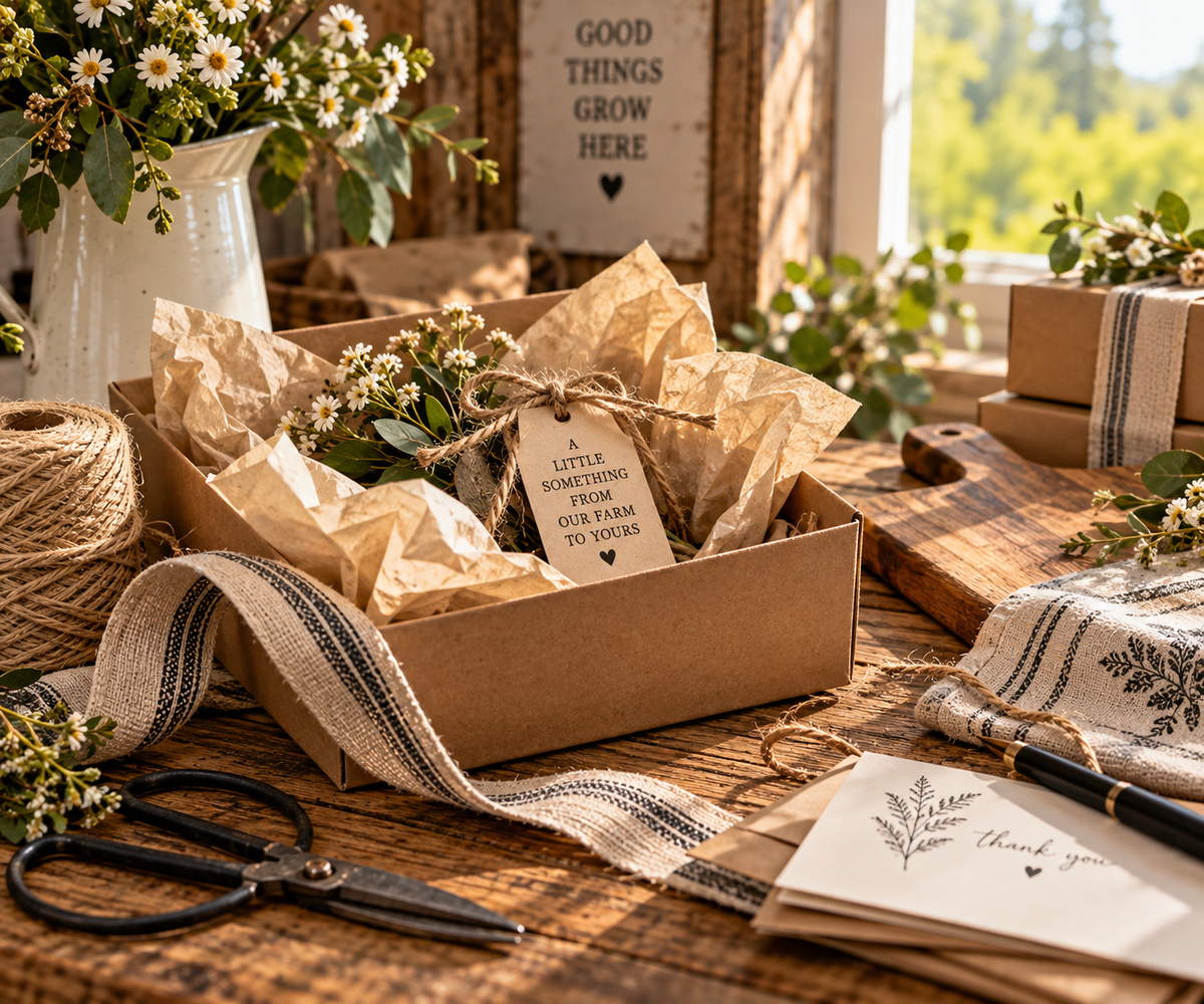 Ruby Roots Farm Farmhouse Gifts - rustic farm gift wrapping