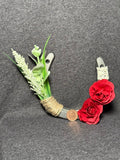 One-of-a-kind Lucky Penny Horseshoe with greenery, red roses and lace detail