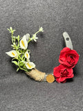 One-of-a-kind Lucky Penny Horseshoe with calla lilies and red roses