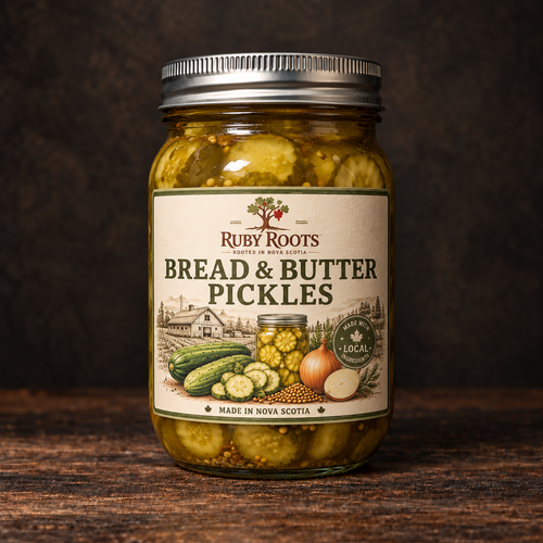 Ruby Roots Bread & Butter Pickles 500 mL jar