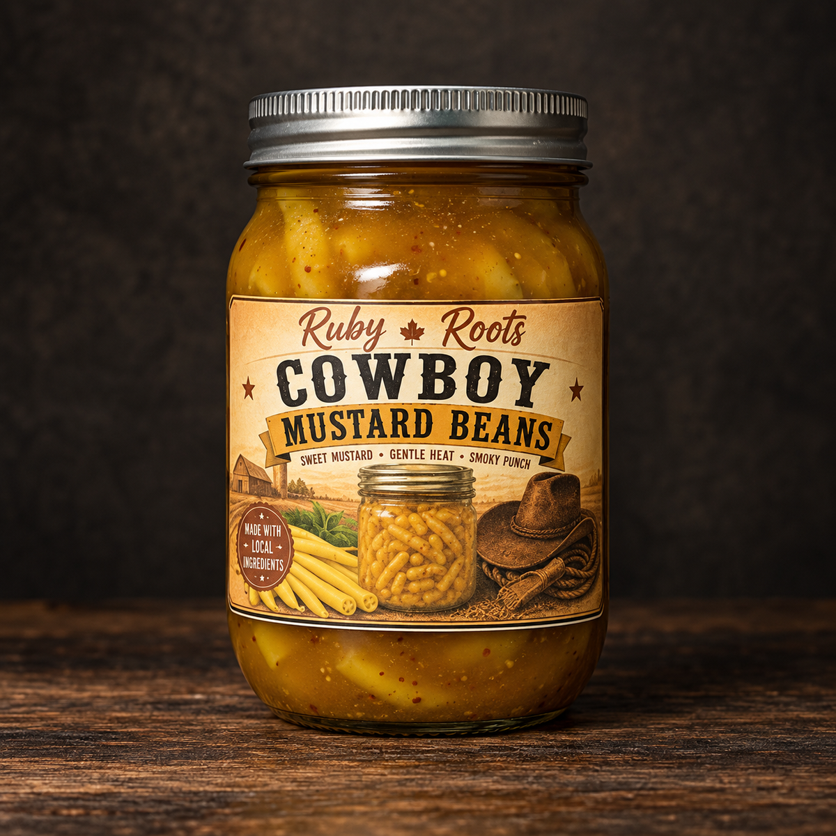 Ruby Roots Cowboy Mustard Beans 500 mL jar