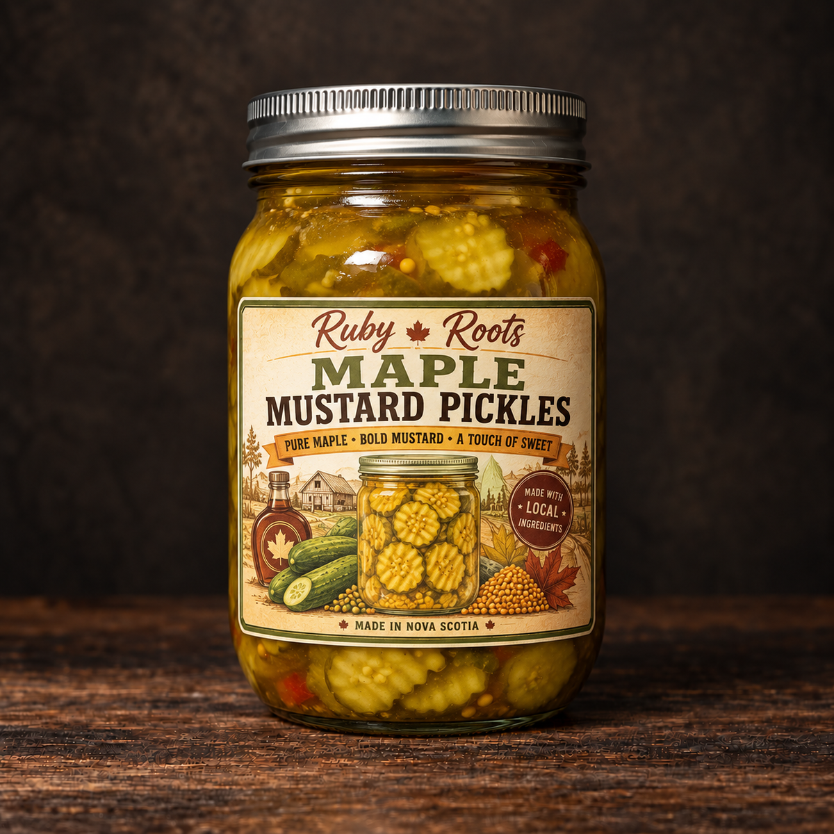Ruby Roots Maple Mustard Pickles 500 mL jar